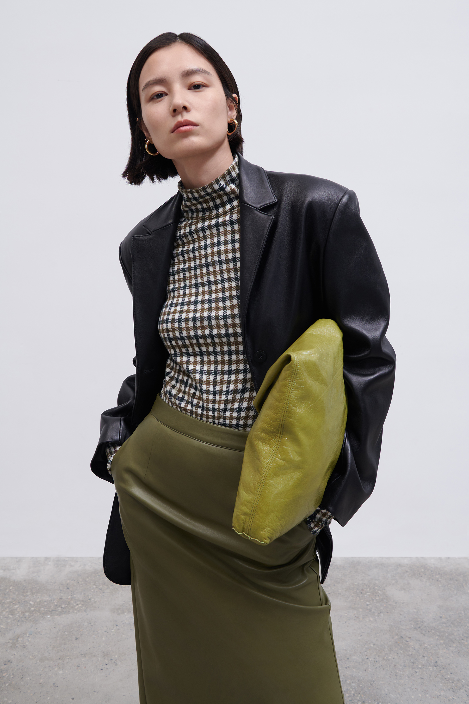 HIDEMI黑色小羊皮廓形西装