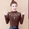 KQL-320H1750 秋冬蕾丝拼接加绒加厚高领打底衫女T恤2020新款洋气烫钻长袖上衣 商品缩略图3