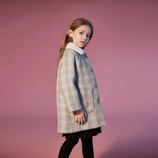 【100元任选3件】咕噜日记女童加绒加厚貂绒格子呢大衣DGW010 商品图5