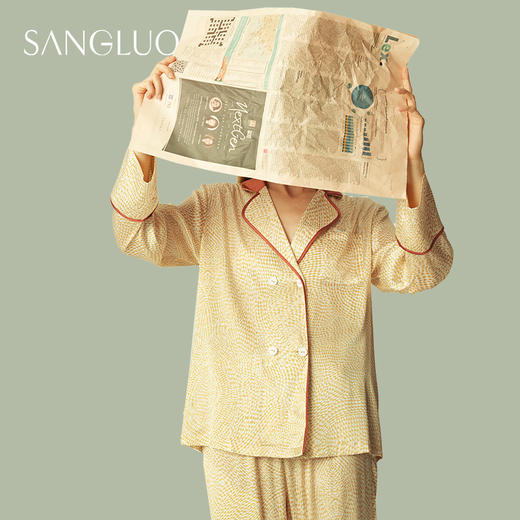 SANGLUO桑罗桑蚕丝睡衣套装刺绣波点撞色桑蚕丝两件套家居服女 商品图2