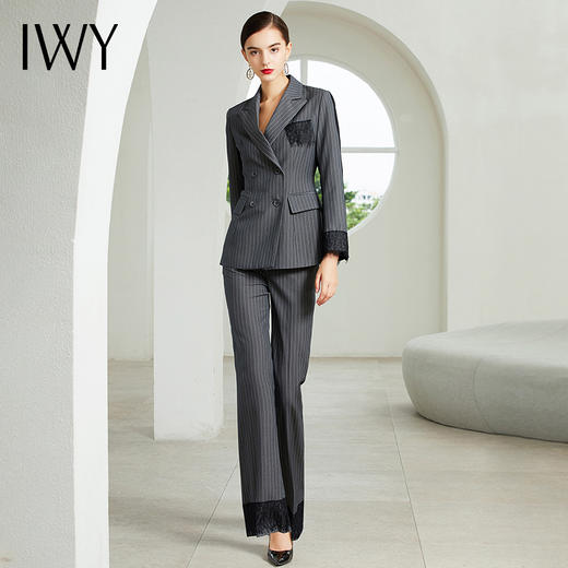 IWY/蕾丝边灰色长袖西装长裤套装CP203162 商品图4