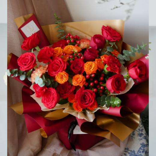 《心慕》. 红橙色系花束 商品图1