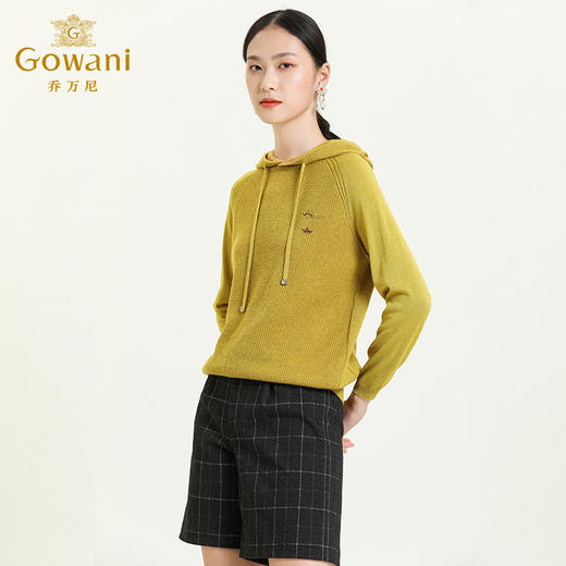 乔万尼新款初秋短款上衣连帽舒适柔软休闲风卫衣感百搭羊毛衫ES3M597 商品图2