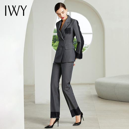 IWY/蕾丝边灰色长袖西装长裤套装CP203162 商品图2