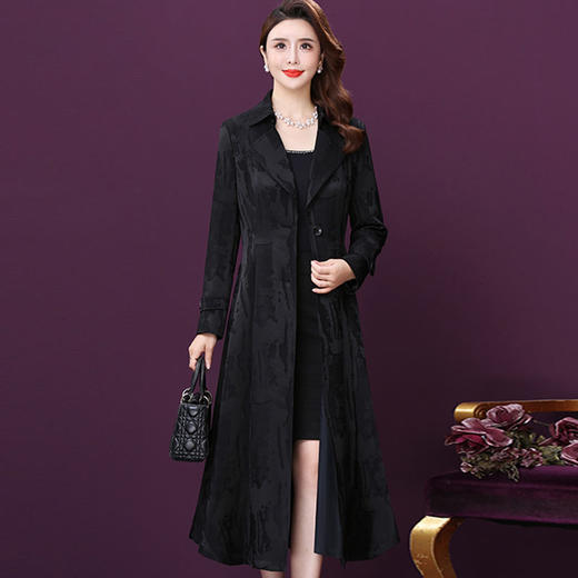 WXY-W-XY-039秋装新款黑色英伦风收腰年轻款单排扣中长款风衣 商品图1