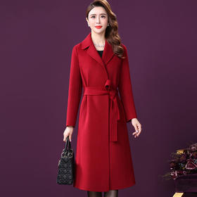 WXY-W-16878双面呢大衣女中长款2020秋冬新款韩版过膝红色羊毛毛呢外套