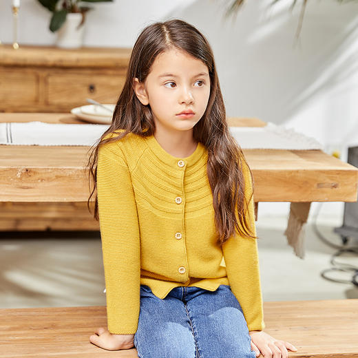 METTE羊绒世家童装女童100%山羊绒开衫2020冬纯色针织保暖小外套 商品图1
