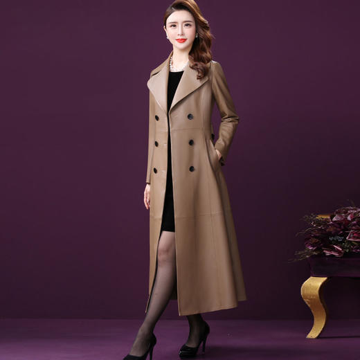 WXY-W-CT-2092-2轻奢海宁绵羊皮中长款真皮皮衣外套 商品图0