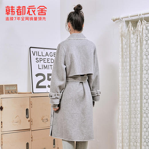 韩都衣舍冬季新款小个子宽松韩版中长款毛呢外套女OM81733耒 商品图3