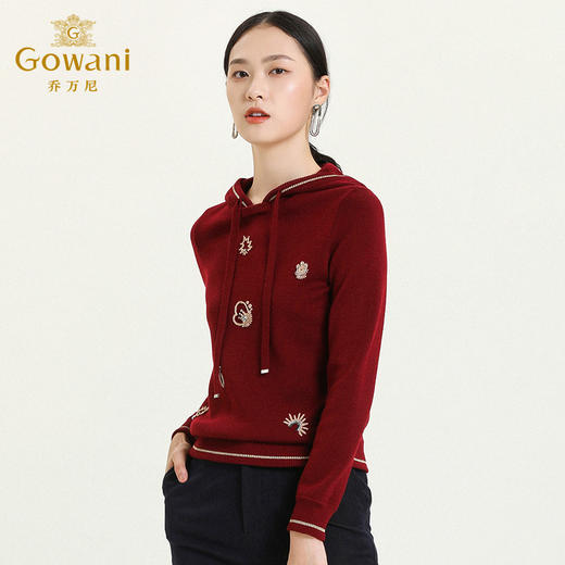 乔万尼秋冬新款短款连帽卫衣套头毛衫重磅钉珠工艺精致复古上衣ES4M386 商品图1