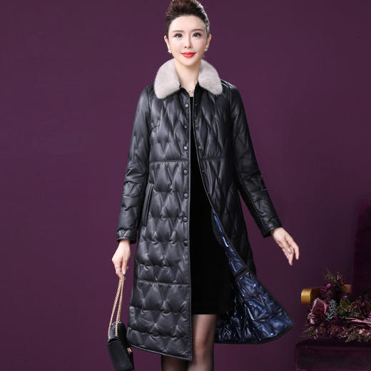 WXY-W-ZS-2030真皮羽绒服女2020冬新款海宁羊皮纯色90绒水貂毛领大码外套 商品图1