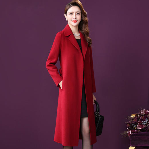 WXY-W-16878双面呢大衣女中长款2020秋冬新款韩版过膝红色羊毛毛呢外套 商品图1