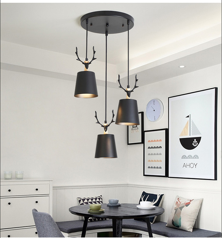 48元北欧风鹿角餐吊灯网红爆款e27灯头铁艺木艺创意个性客厅餐厅餐桌
