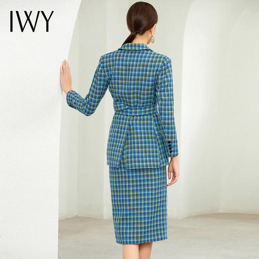 IWY/蓝绿色格纹长袖西装半裙套装CP203189 商品图3