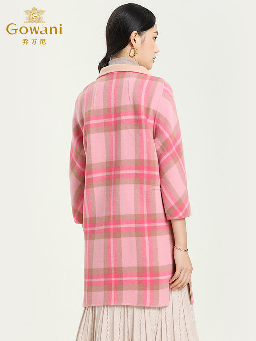 乔万尼格纹双面呢羊毛中长款大衣E154A202 商品图4