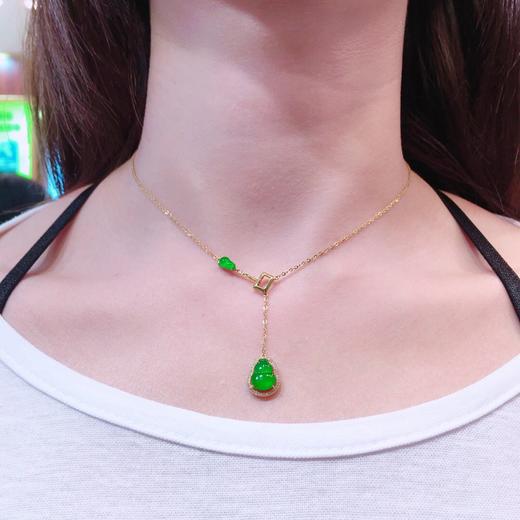 满绿葫芦锁骨链翡翠葫芦锁骨链精美时尚冰种阳绿色满绿料子水润通透种
