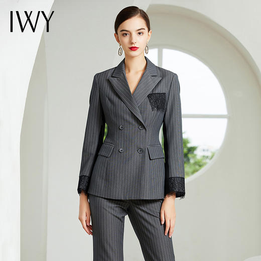 IWY/蕾丝边灰色长袖西装长裤套装CP203162 商品图1