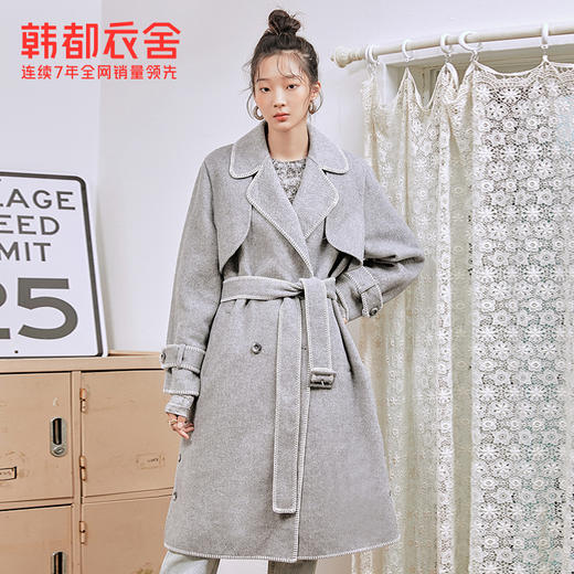 韩都衣舍冬季新款小个子宽松韩版中长款毛呢外套女OM81733耒 商品图1