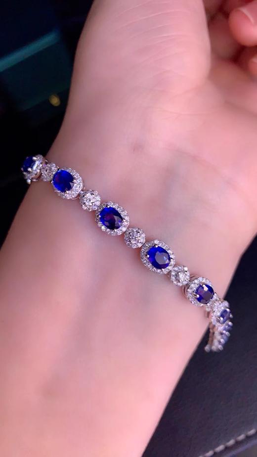 满圈皇家蓝蓝宝石手链特惠r玻璃体天然皇家蓝蓝宝石手链18k金钻石镶嵌