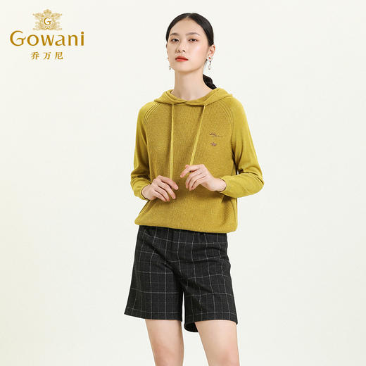 乔万尼新款初秋短款上衣连帽舒适柔软休闲风卫衣感百搭羊毛衫ES3M597 商品图1