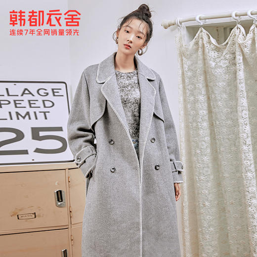 韩都衣舍冬季新款小个子宽松韩版中长款毛呢外套女OM81733耒 商品图2