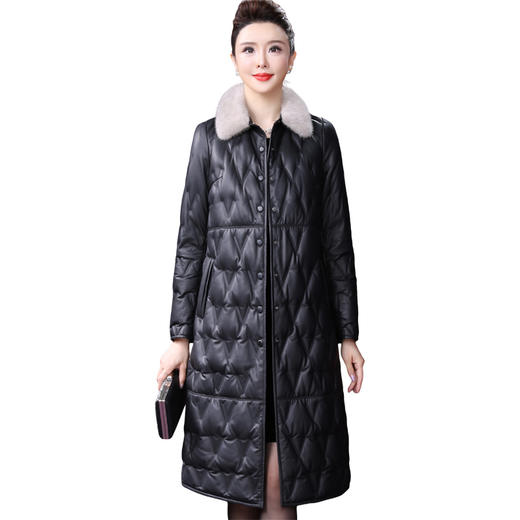 WXY-W-ZS-2030真皮羽绒服女2020冬新款海宁羊皮纯色90绒水貂毛领大码外套 商品图3