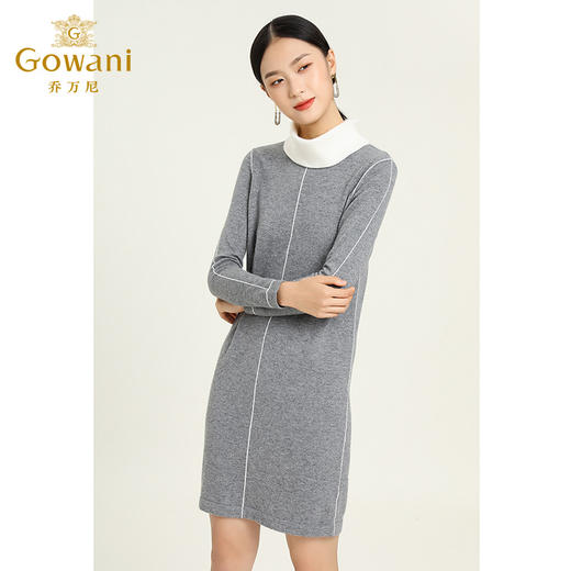 乔万尼新款H版显瘦拼色简约舒适亲肤面料中长款针织衫连衣裙EB4M006 商品图2