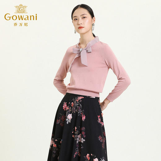 乔万尼早秋新款针织衫V领蝴蝶结设计羊毛衫舒适气质优雅上衣ES3M596 商品图2