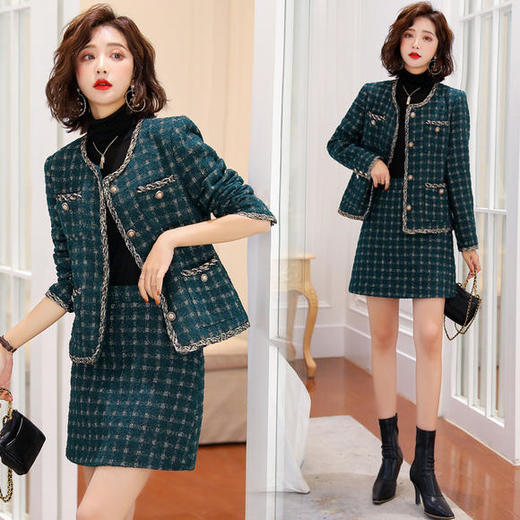 时尚洋气,职业气质千鸟格小香风两件套hr-ms2069 - 美衣聚品女装旗舰