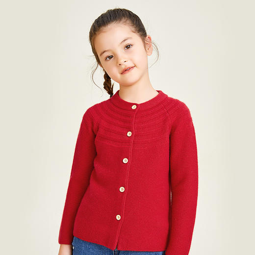 METTE羊绒世家童装女童100%山羊绒开衫2020冬纯色针织保暖小外套 商品图3