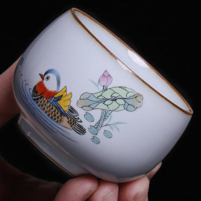 景德镇纯手工鸳鸯茶杯主人杯女功夫茶具品茗杯情侣对杯 商品图3