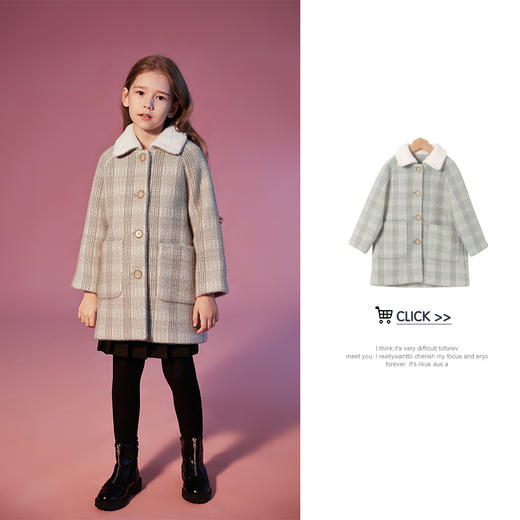 【100元任选3件】咕噜日记女童加绒加厚貂绒格子呢大衣DGW010 商品图4