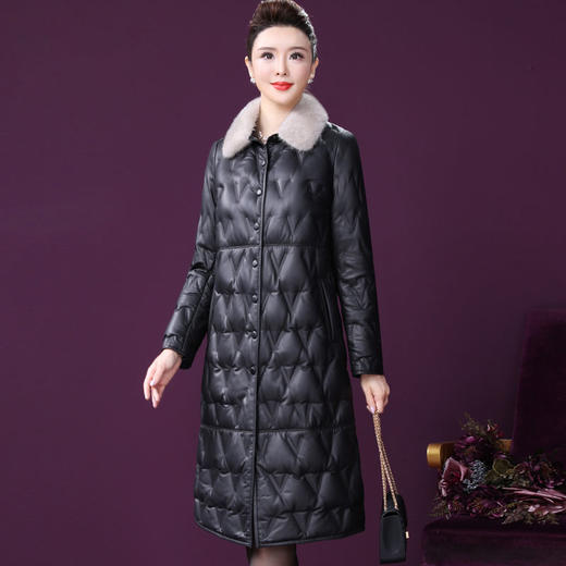 WXY-W-ZS-2030真皮羽绒服女2020冬新款海宁羊皮纯色90绒水貂毛领大码外套 商品图0