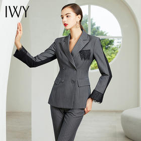 IWY/蕾丝边灰色长袖西装长裤套装CP203162