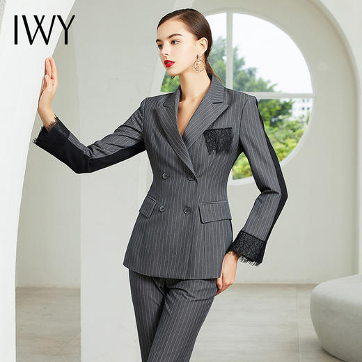 IWY/蕾丝边灰色长袖西装长裤套装CP203162 商品图0