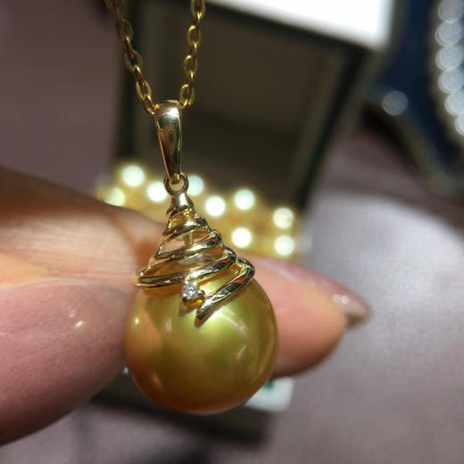 金珠吊坠秒杀18k金钻石吊坠1213mm天然色菲律宾金珠近正圆镜面光泽皮