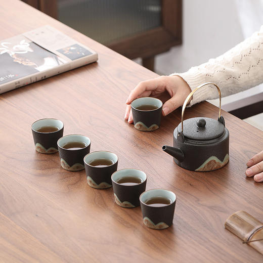 日式手绘远山1茶壶6茶杯茶具套装 整套简约办公居家日用陶瓷功夫茶具 商品图3