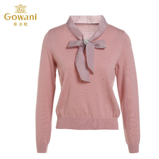 乔万尼早秋新款针织衫V领蝴蝶结设计羊毛衫舒适气质优雅上衣ES3M596 商品图4