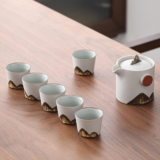 日式手绘远山1茶壶6茶杯茶具套装 整套简约办公居家日用陶瓷功夫茶具 商品图1