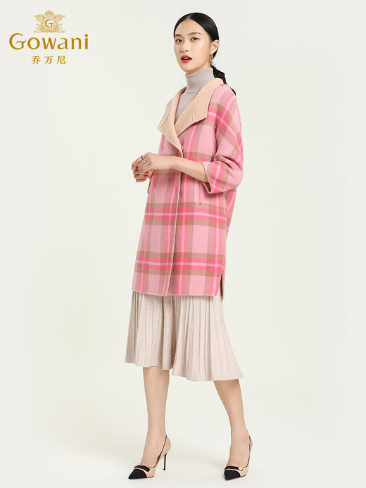 乔万尼格纹双面呢羊毛中长款大衣E154A202 商品图1