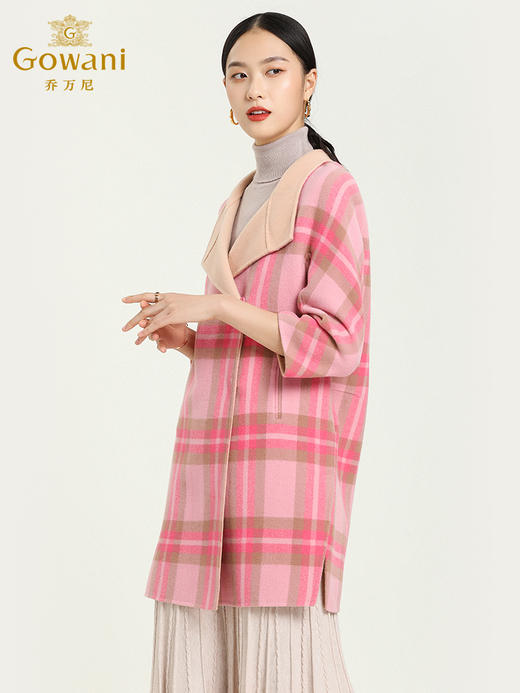 乔万尼格纹双面呢羊毛中长款大衣E154A202 商品图2