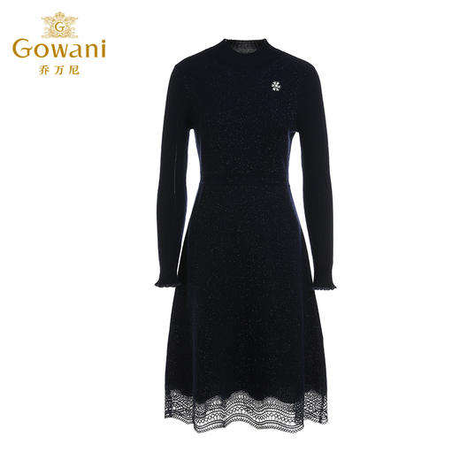 乔万尼新款羊毛半高领显瘦气质内搭外穿收腰拼接蕾丝连身裙ES3M590 商品图4