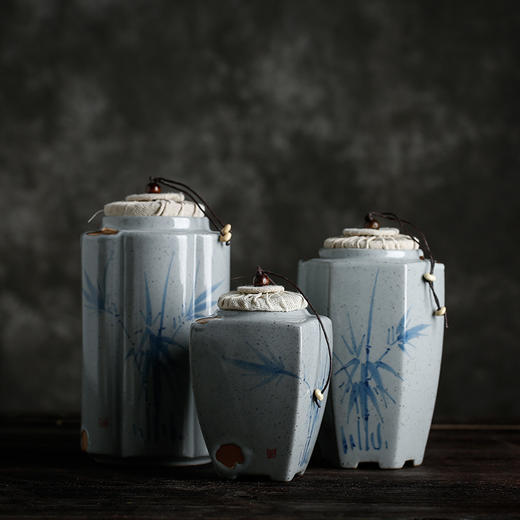 【手工复古竹韵茶叶罐】居家日用粗陶红茶普洱储茶罐 商品图0