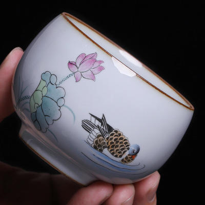 景德镇纯手工鸳鸯茶杯主人杯女功夫茶具品茗杯情侣对杯 商品图2