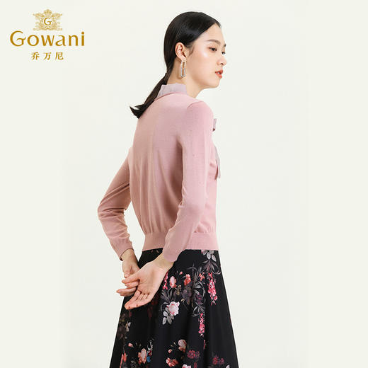 乔万尼早秋新款针织衫V领蝴蝶结设计羊毛衫舒适气质优雅上衣ES3M596 商品图3