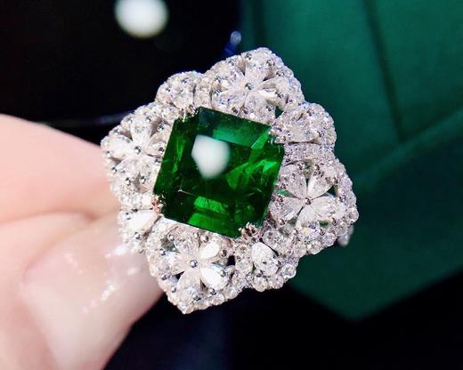 精美无油祖母绿戒指特秒不议退精美油祖母绿verdantgreen211克拉77
