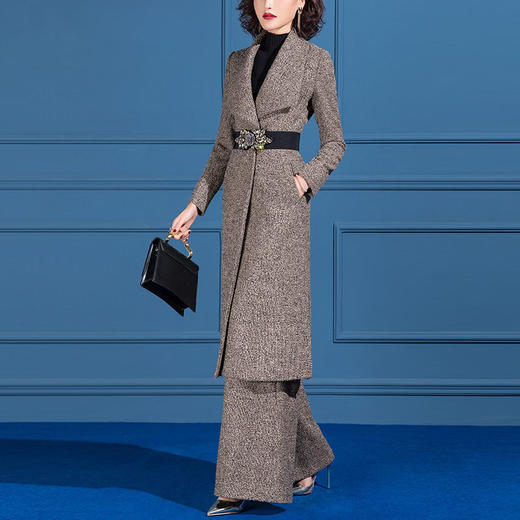 SSGS-J596时尚毛呢阔腿裤套装 商品图0