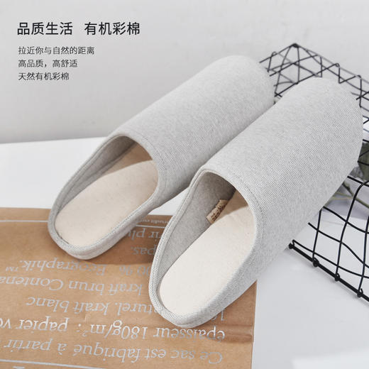 敦煌有机彩棉 素道秋冬季保暖情侣拖鞋 软底防滑居家男女静音棉拖 商品图1
