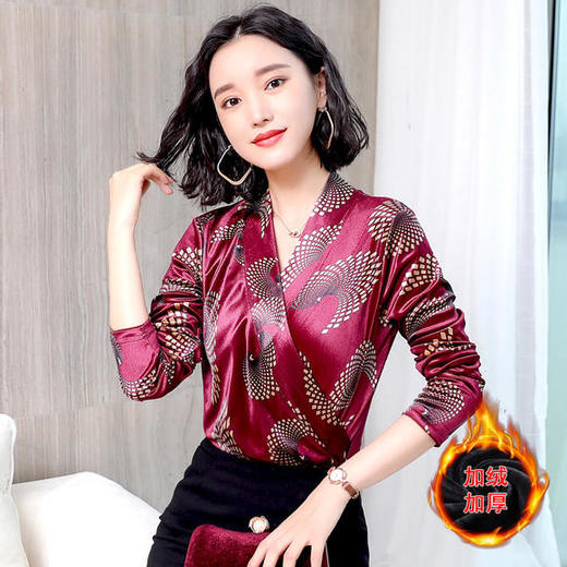 AHM-yfnd9663新款时尚气质百搭加绒金丝绒打底衫 商品图0