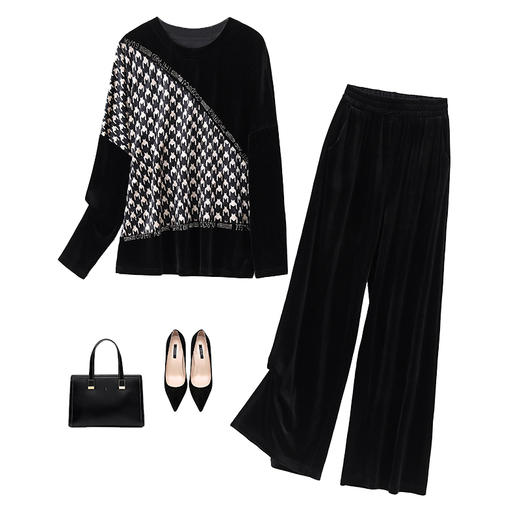 WZNH-HRYZ7148秋季新款千鸟格百搭阔腿套装 商品图4